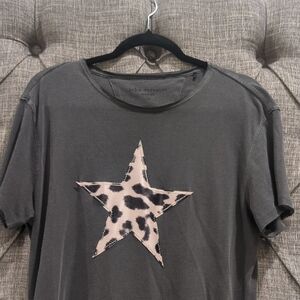 John Varvatos Charcoal Gray Tee with Leopard Star Patch